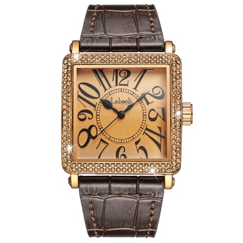 スクエア 腕時計 レディース 革ベルト ダイヤモンド ビッグフェイス うで時計 大きめ おしゃれ 防水 シンプル ビジネス ブランド カジュアル 四角い 女性用 時計 高級 プレゼント ブラウン Watch